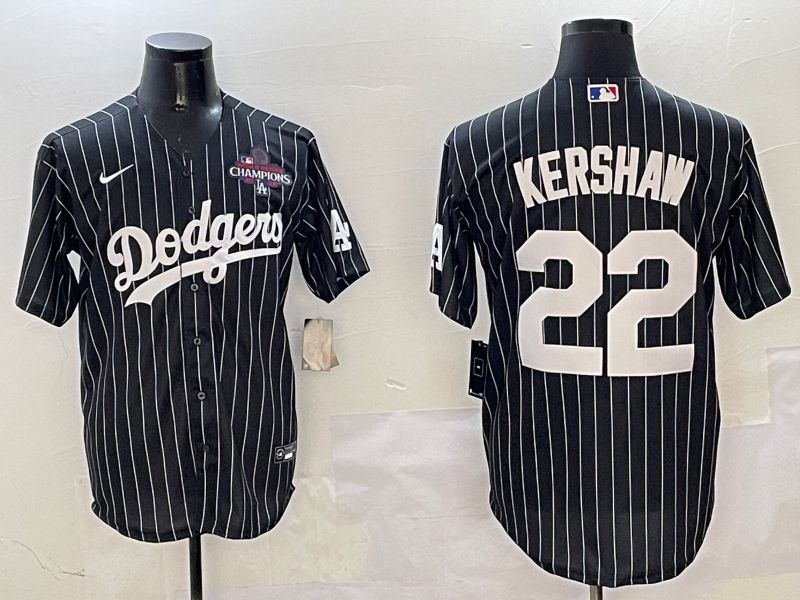 Men Los Angeles Dodgers #22 Kershaw Black Stripe Jointly Name 2025 Nike MLB Jersey style 4